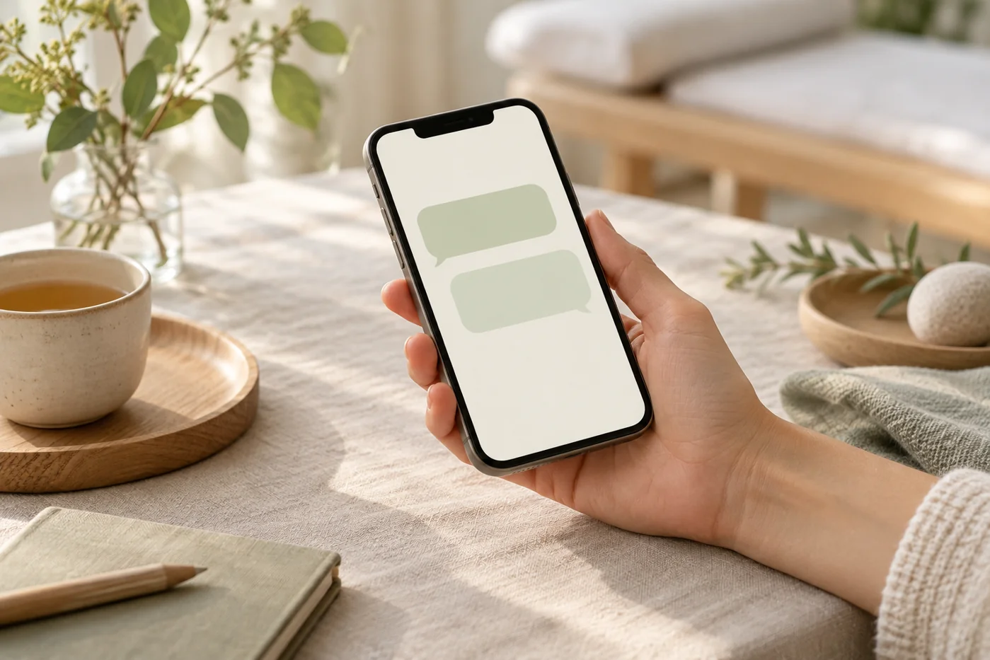 Symbolmotiv: Smartphone mit abstrakter Nachrichtenansicht